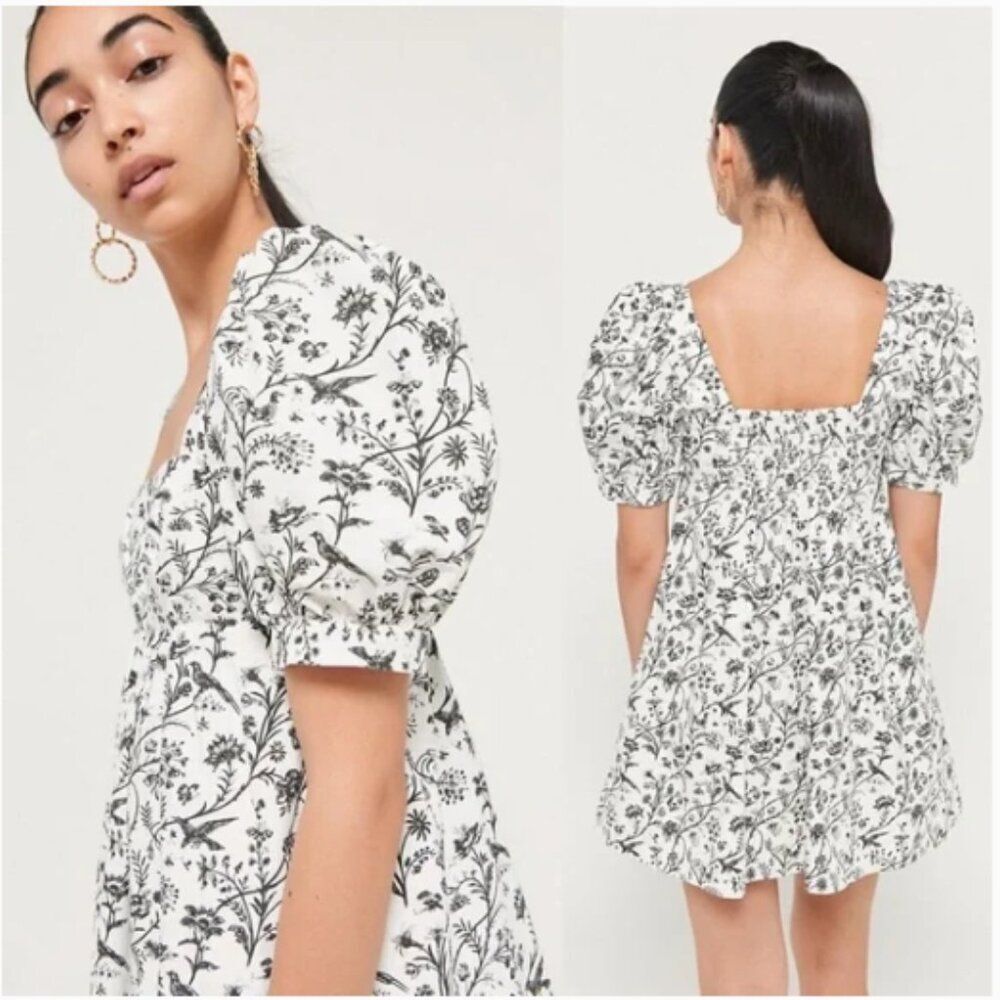 Laura Ashley x Urban Outfitters Penelope Toile Babydoll Mini Dress Women XS Bird